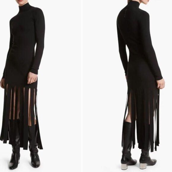 Michael Kors Collection Merino Wool Turtleneck Streamer Dress Black M NWOT - Picture 1 of 13